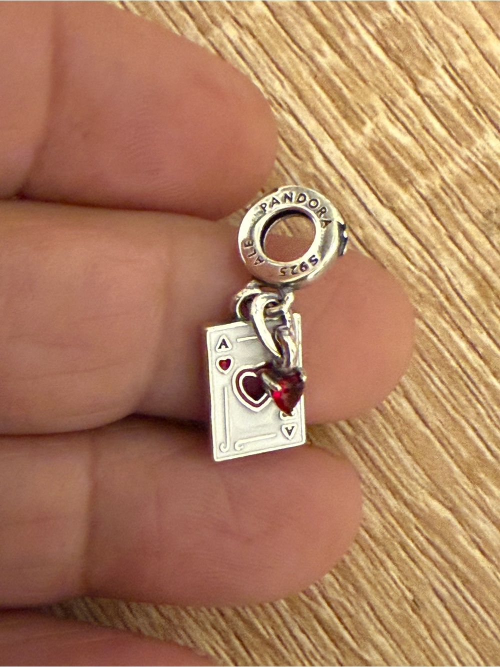 Pandora Silver Ace of Hearts Dangle Charm - Red Accent - Picture 6 of 7
